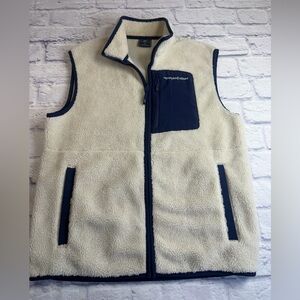 Vineyard Vines Cream and Navy Fleece Zip Up Outerwear Vest. Size Small.